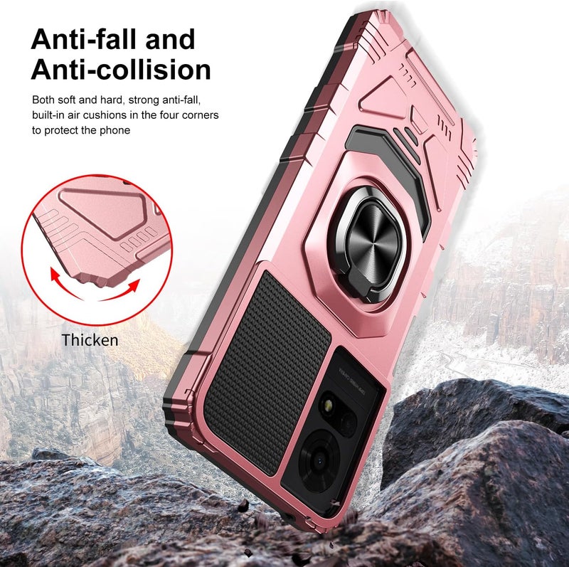 Mocotto for TCL K24/TCL K23/TCL 50 LE Phone Case with Tempered Glass Screen Protector,Military Grade Heavy Duty Shockproof Protective Cover,with Ring Kickstand (TCL K24,Rose Gold) - Image 4